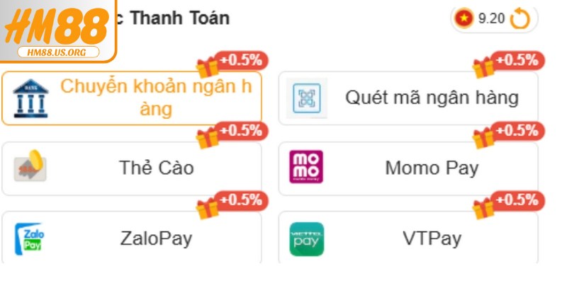 Nạp tiền HM88 đơn giản, an toàn với đa dạng phương thức